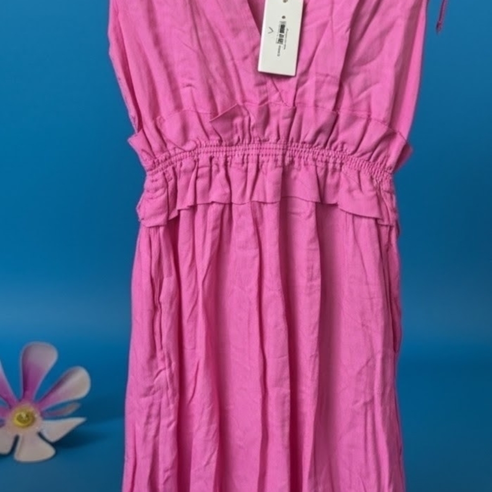 Women’s Pink Midi Dress with Elastic Waist